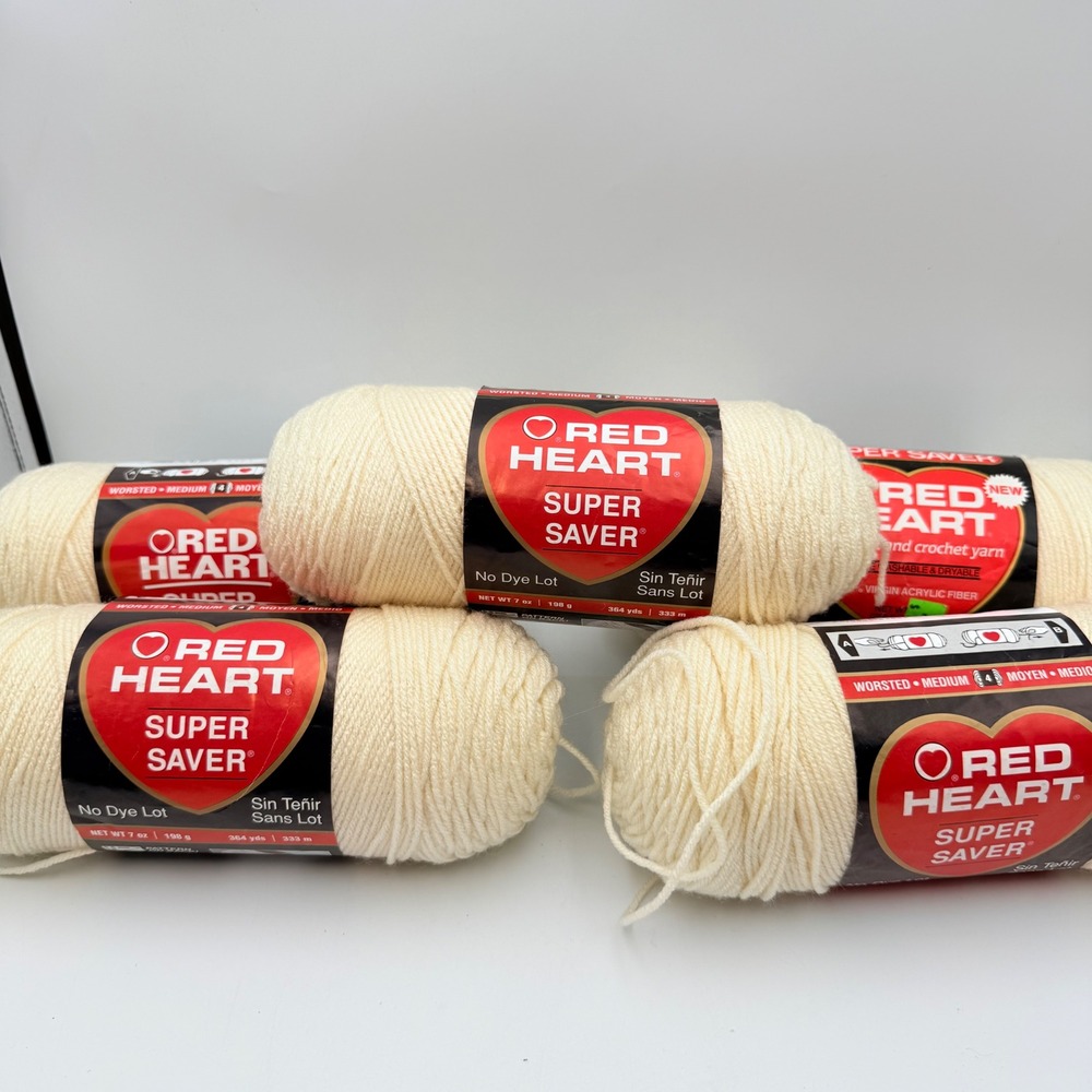 Red Heart Super Saver Yarn Aran 0313 Worsted Medium 4 Acrylic 5 Skeins Lot